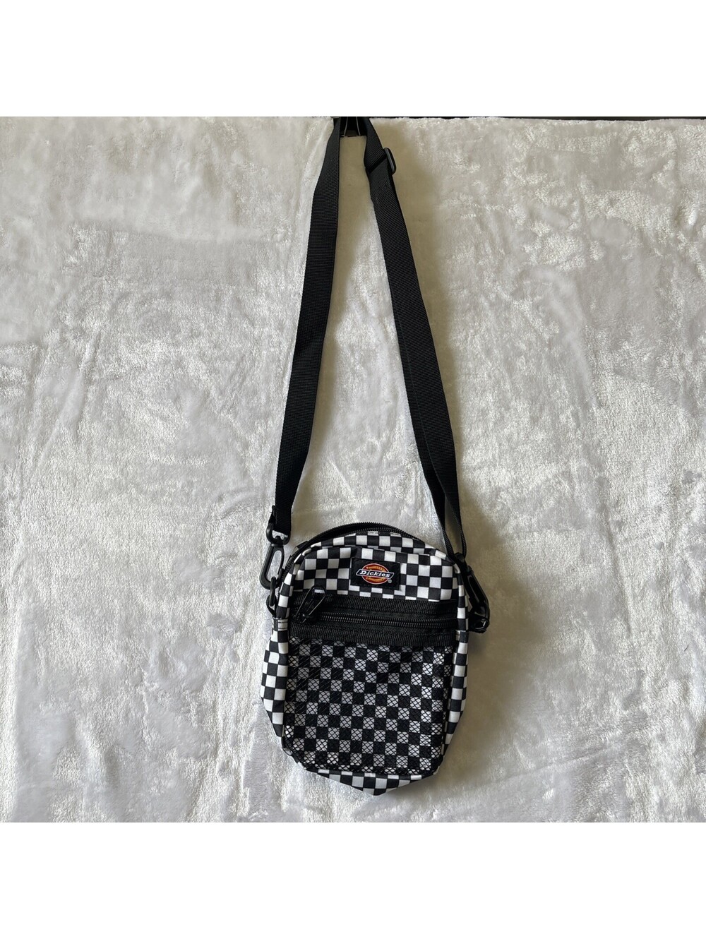 Dickies Black White Checkered Nylon Crossbody Bag